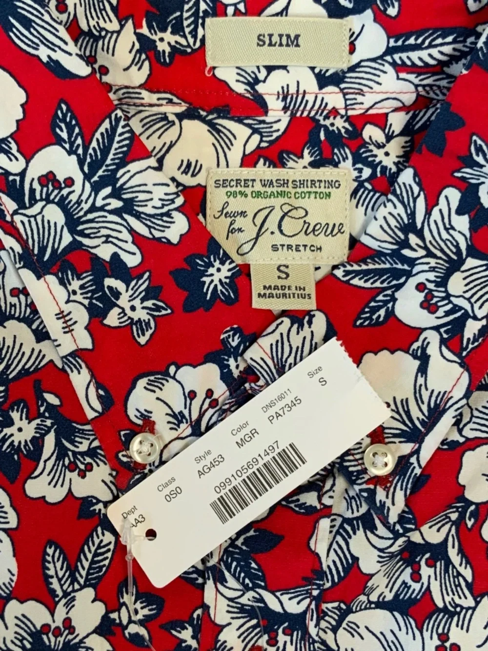 J. Crew Floral Slim Stretch Secret Wash Organic Cotton Button Down Shirt
